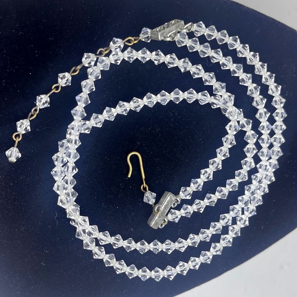 AB Glass Bead Choker Necklace Faceted Crystal Double Strand Hook 14-16" Vintage